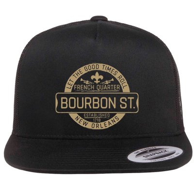 French Quarter Bourbon St New Orleans Fleur De Lis Souvenir Flatbill Hat