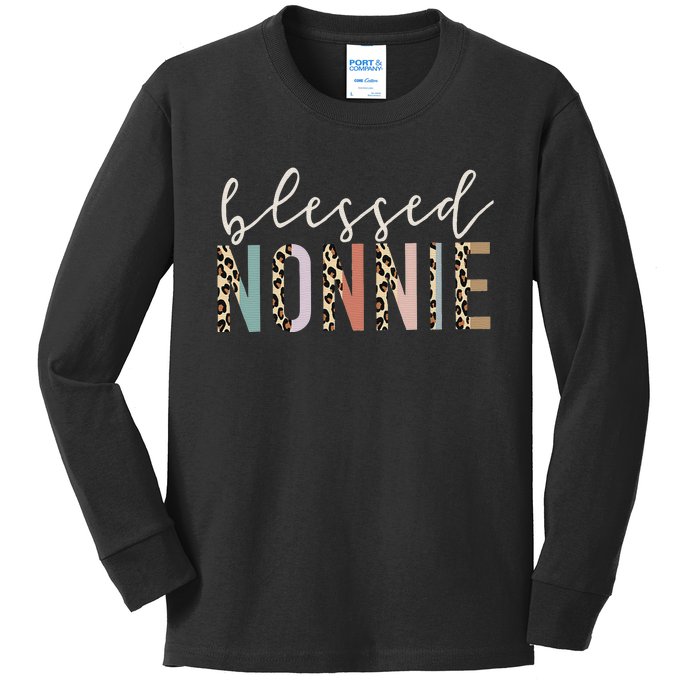 funny quote Blessed Nonnie Cute Leopard Kids Long Sleeve Shirt