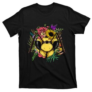 Floral Queen Bee Gardening Botanical Plants Lover Beekeeping T-Shirt