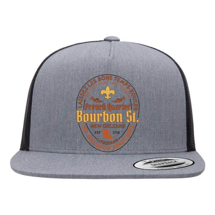 French Quarter Bourbon St New Orleans Souvenir Gift Flat Bill Trucker Hat