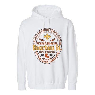 French Quarter Bourbon St New Orleans Souvenir Gift Garment-Dyed Fleece Hoodie