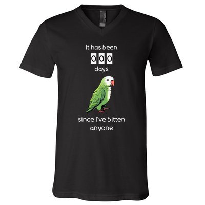 Funny Quaker Biting Quaker Parrot Joke Monk Parrot V-Neck T-Shirt