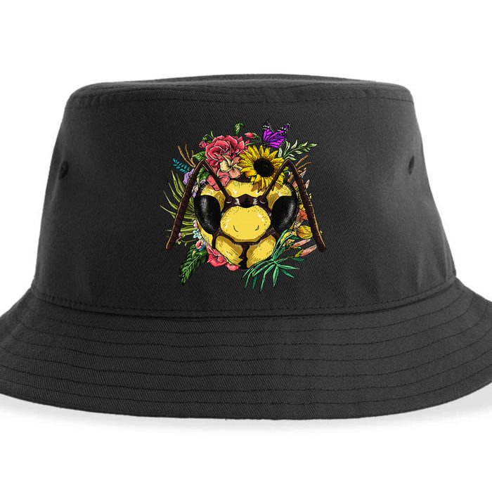 Floral Queen Bee Gardening Botanical Plants Lover Sustainable Bucket Hat