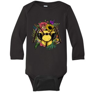 Floral Queen Bee Gardening Botanical Plants Lover Baby Long Sleeve Bodysuit