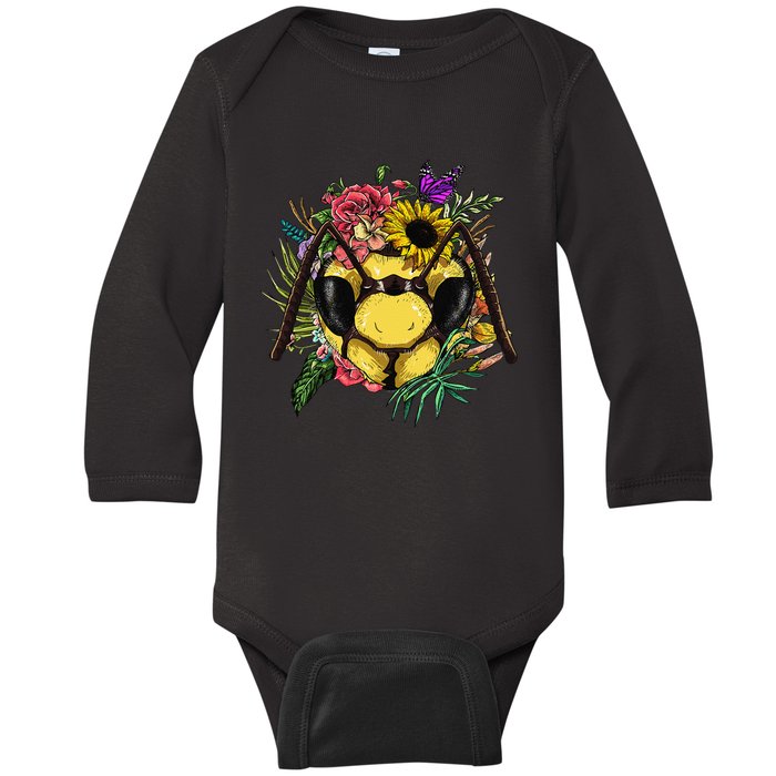 Floral Queen Bee Gardening Botanical Plants Lover Baby Long Sleeve Bodysuit