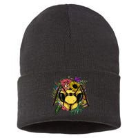 Floral Queen Bee Gardening Botanical Plants Lover Sustainable Knit Beanie