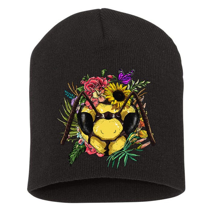 Floral Queen Bee Gardening Botanical Plants Lover Short Acrylic Beanie