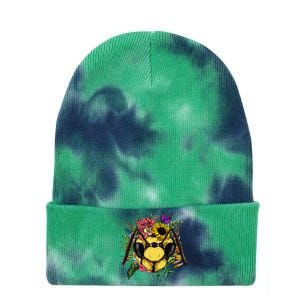 Floral Queen Bee Gardening Botanical Plants Lover Tie Dye 12in Knit Beanie