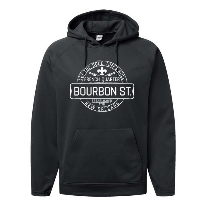 French Quarter Bourbon St New Orleans Fleur De Lis Souvenir Performance Fleece Hoodie