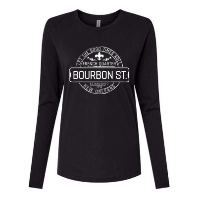 French Quarter Bourbon St New Orleans Fleur De Lis Souvenir Womens Cotton Relaxed Long Sleeve T-Shirt