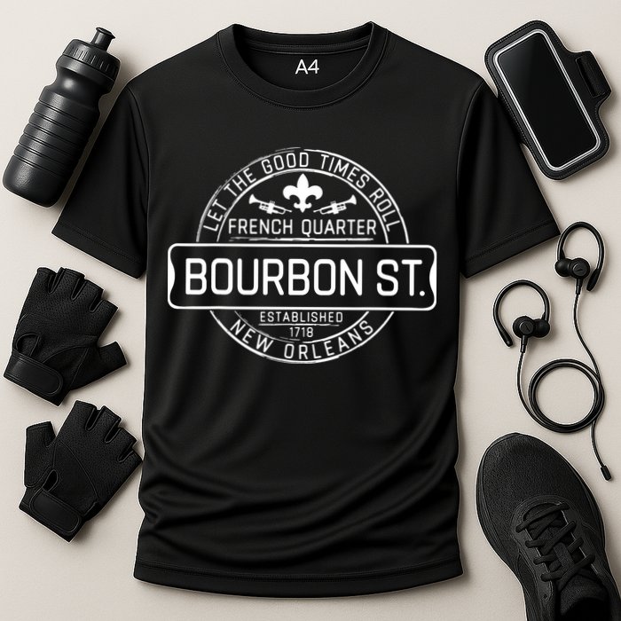 French Quarter Bourbon St New Orleans Fleur De Lis Souvenir Cooling Performance Crew T-Shirt