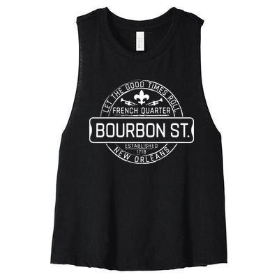 French Quarter Bourbon St New Orleans Fleur De Lis Souvenir Women's Racerback Cropped Tank