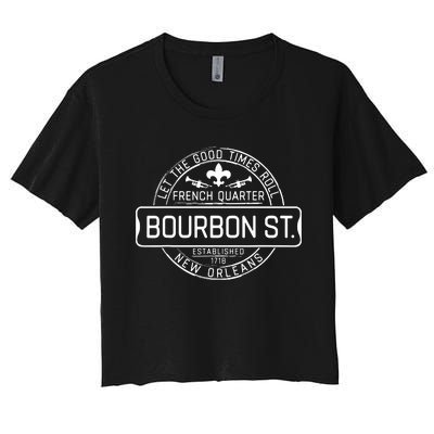 French Quarter Bourbon St New Orleans Fleur De Lis Souvenir Women's Crop Top Tee