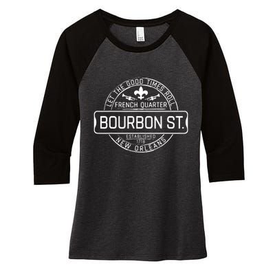 French Quarter Bourbon St New Orleans Fleur De Lis Souvenir Women's Tri-Blend 3/4-Sleeve Raglan Shirt