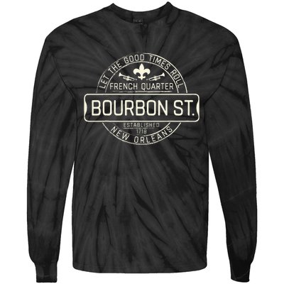 French Quarter Bourbon St New Orleans Fleur De Lis Souvenir Tie-Dye Long Sleeve Shirt