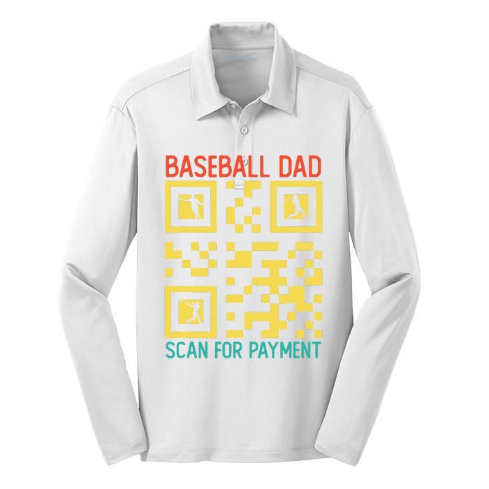 Funny Qr code Baseball Dad Scan For Payment Father's Day Silk Touch Performance Long Sleeve Polo