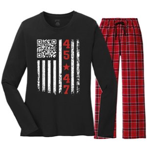 Funny Qr Code President Trump Dance Meme Women's Long Sleeve Flannel Pajama Set 