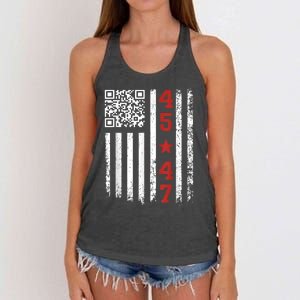 Funny Qr Code President Trump Dance Meme Women's Knotted Racerback Tank