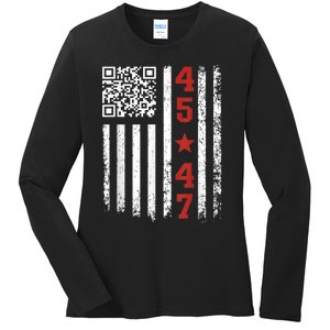 Funny Qr Code President Trump Dance Meme Ladies Long Sleeve Shirt