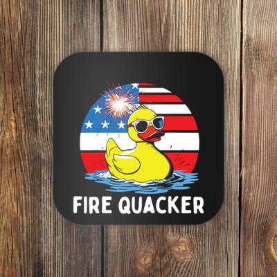Fire Quacker Duck Firecracker Funny 4th Of July Usa Flag Coaster