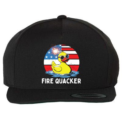 Fire Quacker Duck Firecracker Funny 4th Of July Usa Flag Wool Snapback Cap