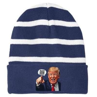 Funny Qr Donald Trump Dancing 4745 Code Video Retro Striped Beanie with Solid Band