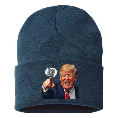 Funny Qr Donald Trump Dancing 4745 Code Video Retro Sustainable Knit Beanie