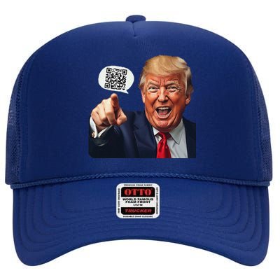 Funny Qr Donald Trump Dancing 4745 Code Video Retro High Crown Mesh Back Trucker Hat