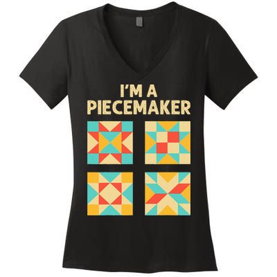 Funny Quilting Designs For Women Quilt Lover Knitting Women's V-Neck T-Shirt