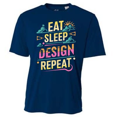 Funny Quote Eat Sleep Design Repeat Cooling Performance Crew T-Shirt