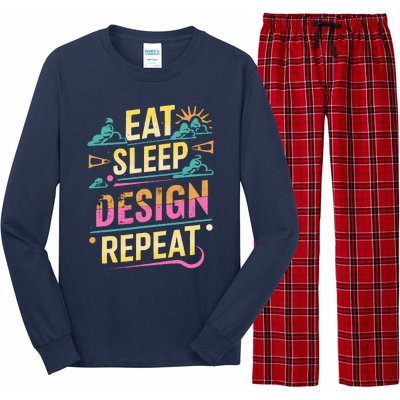 Funny Quote Eat Sleep Design Repeat Long Sleeve Pajama Set