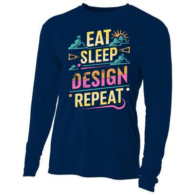 Funny Quote Eat Sleep Design Repeat Cooling Performance Long Sleeve Crew