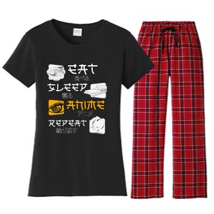 funny quote Eat Sleep Anime Repeat Anime Women's Flannel Pajama Set