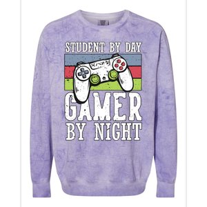 Funny Quote Front Cool Gaming Student By Day Gamer By Night Colorblast Crewneck Sweatshirt