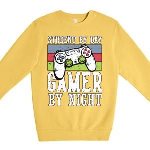 Funny Quote Front Cool Gaming Student By Day Gamer By Night Premium Crewneck Sweatshirt