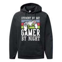 Funny Quote Front Cool Gaming Student By Day Gamer By Night Performance Fleece Hoodie