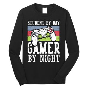 Funny Quote Front Cool Gaming Student By Day Gamer By Night Long Sleeve Shirt