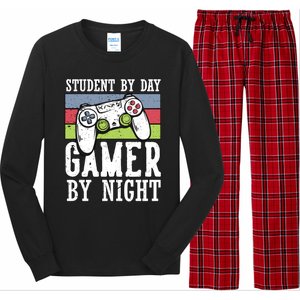 Funny Quote Front Cool Gaming Student By Day Gamer By Night Long Sleeve Pajama Set