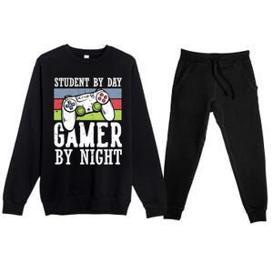 Funny Quote Front Cool Gaming Student By Day Gamer By Night Premium Crewneck Sweatsuit Set