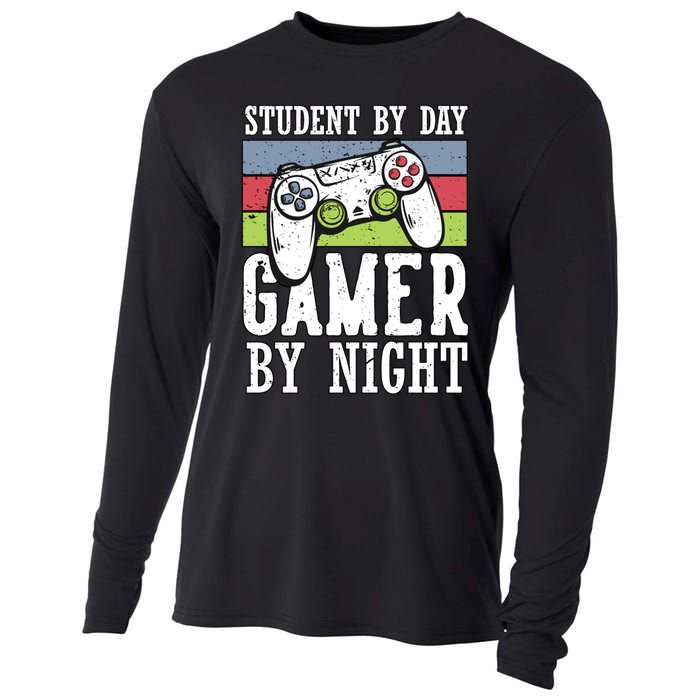 Funny Quote Front Cool Gaming Student By Day Gamer By Night Cooling Performance Long Sleeve Crew