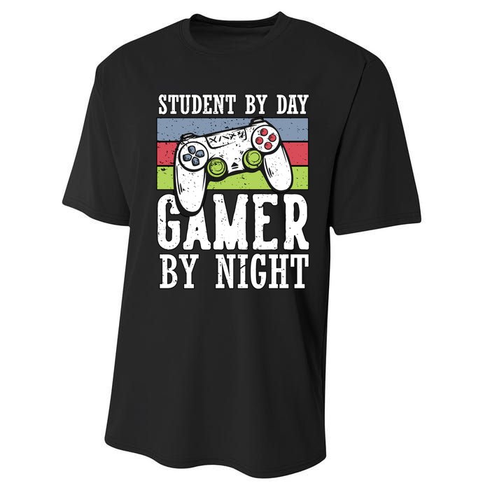 Funny Quote Front Cool Gaming Student By Day Gamer By Night Performance Sprint T-Shirt