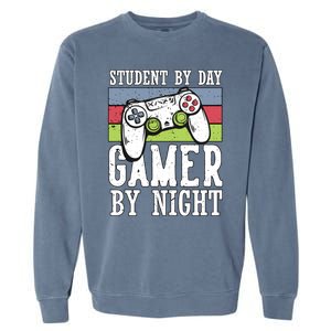 Funny Quote Front Cool Gaming Student By Day Gamer By Night Garment-Dyed Sweatshirt