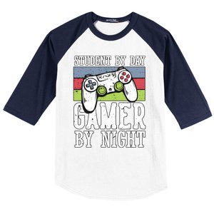 Funny Quote Front Cool Gaming Student By Day Gamer By Night Baseball Sleeve Shirt