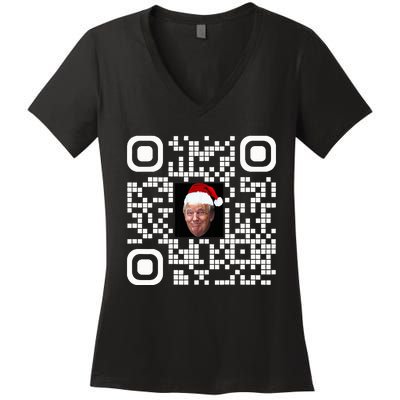 Funny Qr Funny Trump Maga Santa Hat Trump Dancing Code Women's V-Neck T-Shirt