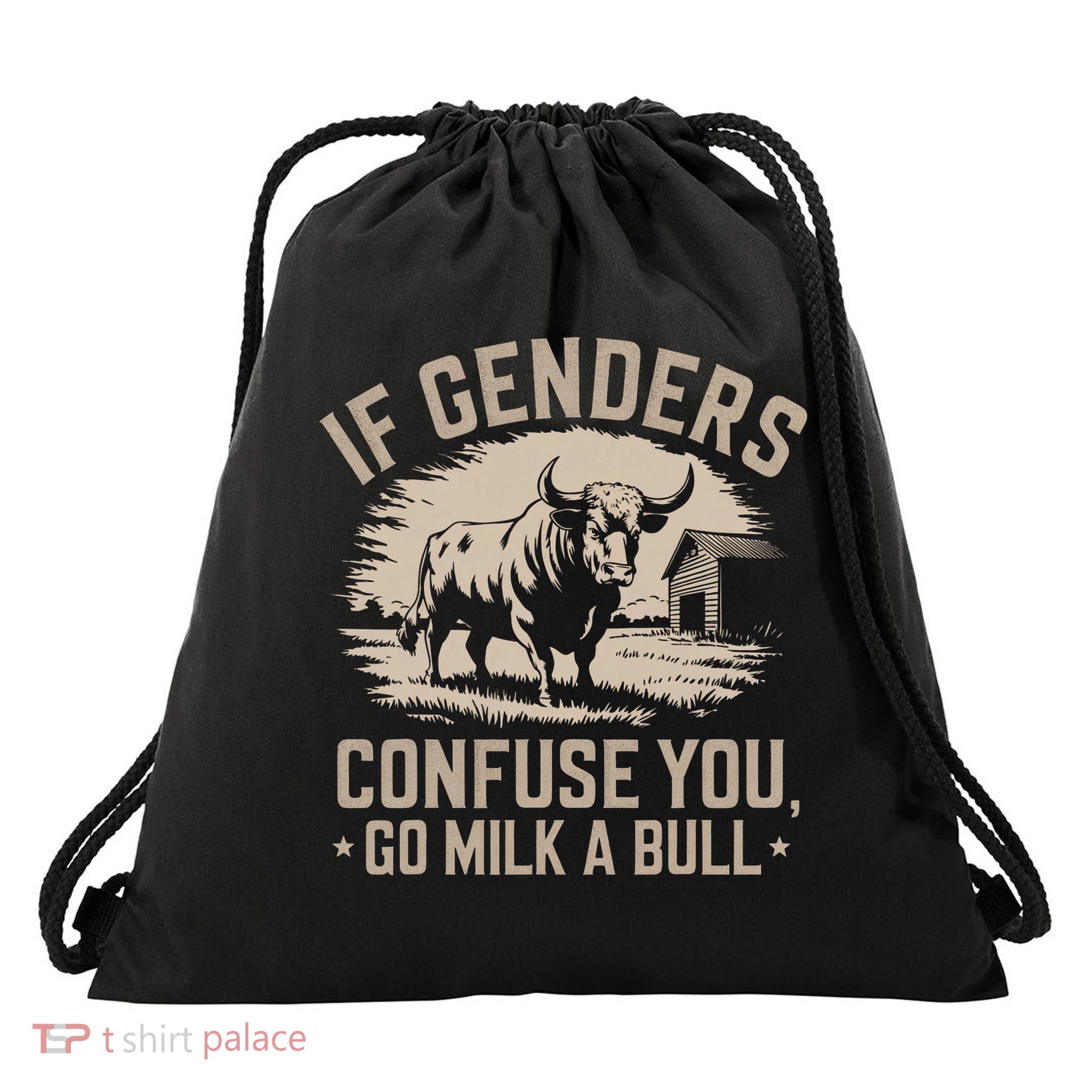 Funny Quote If Genders Confuse You Go Milk A Bull Vintage Drawstring Bag
