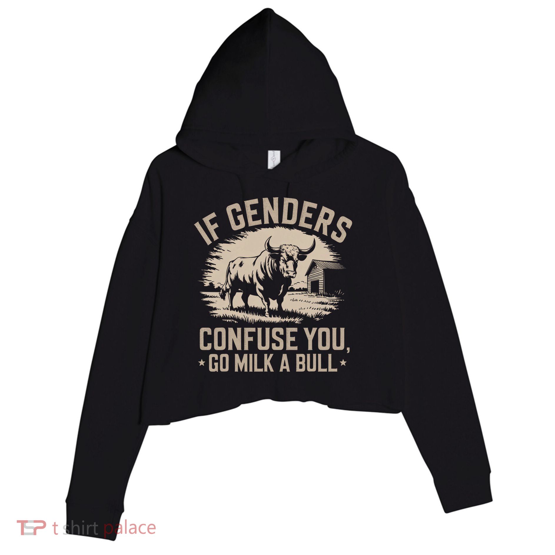 Funny Quote If Genders Confuse You Go Milk A Bull Vintage Crop Fleece Hoodie
