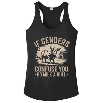 Funny Quote If Genders Confuse You Go Milk A Bull Vintage Ladies PosiCharge Competitor Racerback Tank
