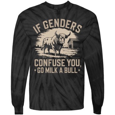 Funny Quote If Genders Confuse You Go Milk A Bull Vintage Tie-Dye Long Sleeve Shirt