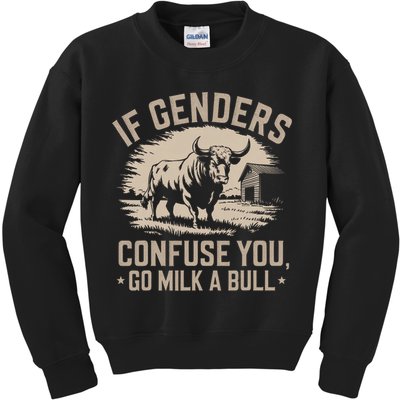 Funny Quote If Genders Confuse You Go Milk A Bull Vintage Kids Sweatshirt