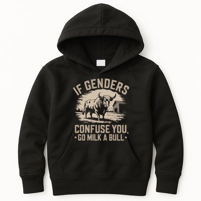 Funny Quote If Genders Confuse You Go Milk A Bull Vintage Kids Hoodie